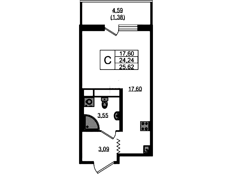 Квартира студия 25.62 м², 6/12 эт., ЖК «UP! Квартал Воронцовский»
